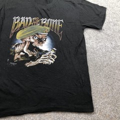 Vintage Military Shirt Mens Medium Skeleton Bad To The Bone Just Brass 1987
