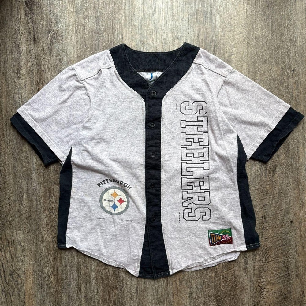 Vintage 1992 Heather Grey NFL Pittsburgh Steelers Button Up Jersey