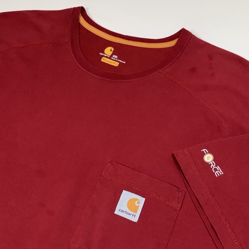 Carhartt Force Work T-Shirt Mens 4XL Relaxedl Fit Maroon Short Sleeve Pocket
