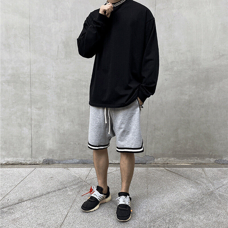 Men’s Casual Streetwear Hip Hop Fashion Long Sleeve Oversize Solid T-Shirt Tee