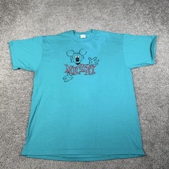 Vintage Disney Velva Sheen Shirt Mens XL Blue Green Mickey Mouse Embroidered 90s
