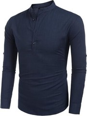 COOFANDY Men’s Cotton Linen Henley T-Shirt Long Sleeve Hippie Casual Beach Blue