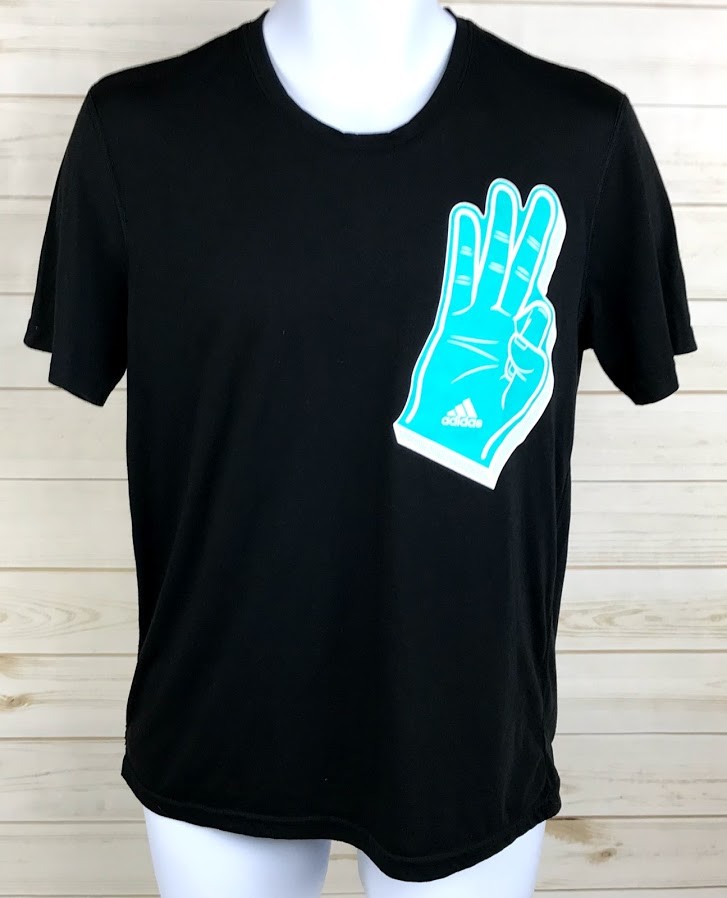 Adidas Ultimate Tee Mens Shirt Size Medium Black Teal 3 Stripes TShirt EUC A5204