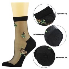 5 Pairs Womens Ankle Sheer Socks Floral Cute Nylon Mesh Transparent Socks