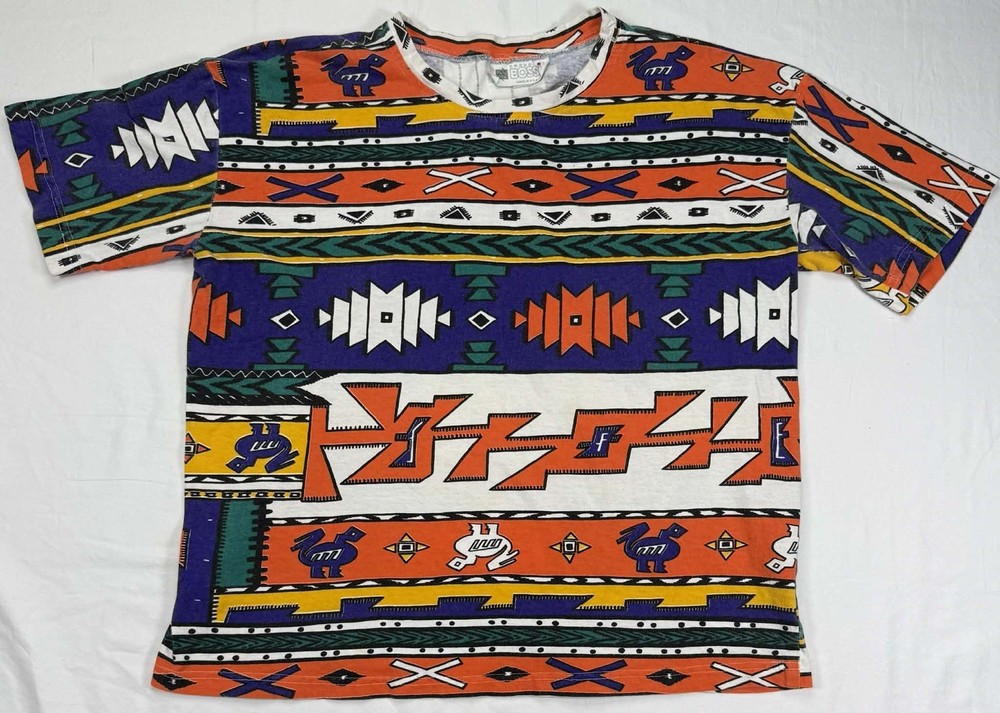 Vtg 90’s Southwestern T Shirt Tribal Streetwear All Over Print Rare USA Made