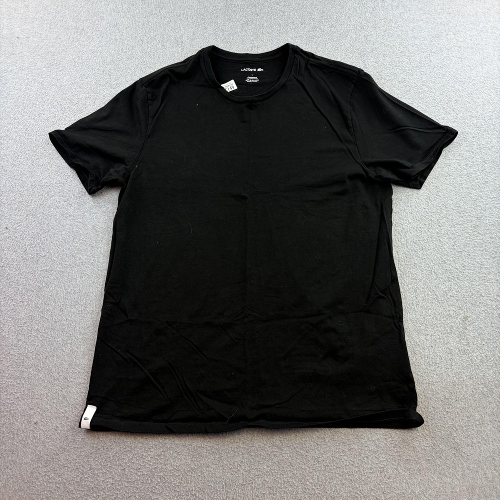 Lacoste Shirt Mens Large Black Short Sleeve Tagless Crewneck T-Shirt Adult