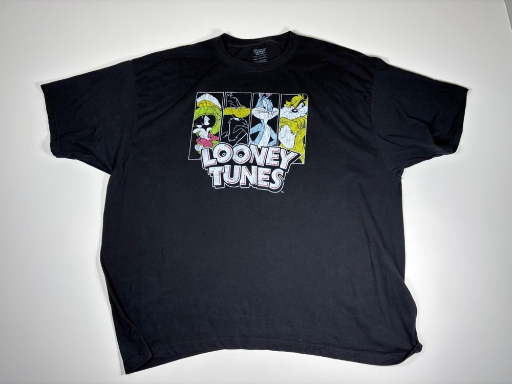 Looney Tunes T Shirt Men 4XL Black Bugs Bunny Marvin Martian Cartoon Graphic
