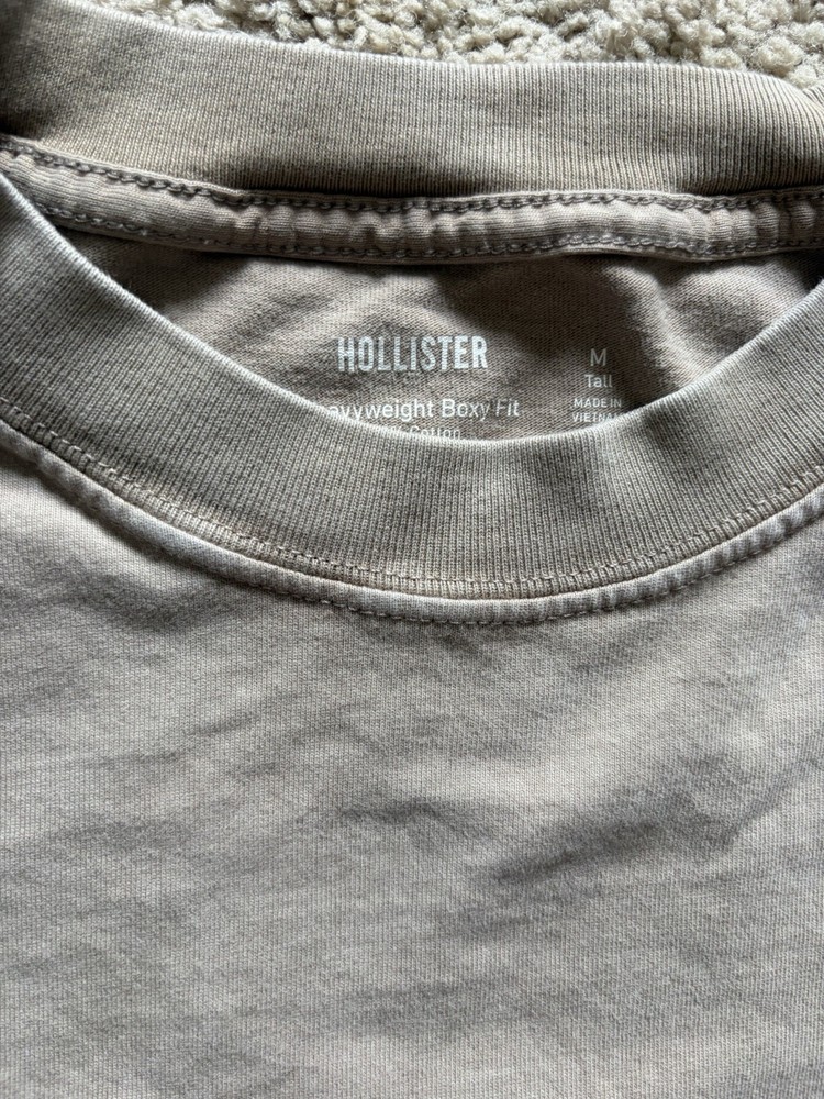 Hollister Men’s Heavyweight Boxy Fit Crew Neck Beige T-Shirt Size M tall