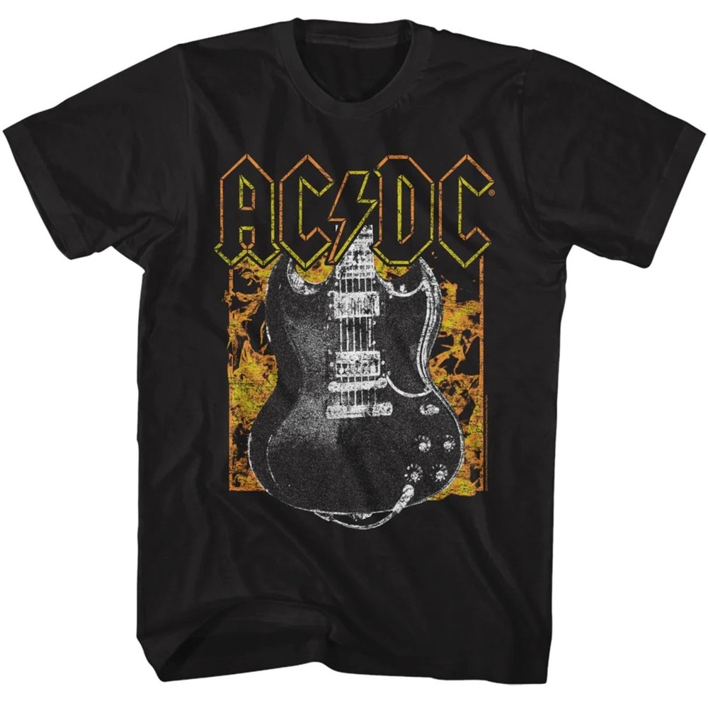 AC/DC cd lgo Angus Young FIRE GUITAR Official SHIRT XL New stiff lip salute