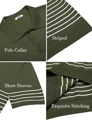 Men’s Striped Knit Polo Shirt Lightweight Short Sleeve Casual Collared Golf Tee