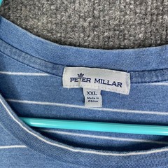 Peter Millar Mens XXL Blue White Striped Cotton Short Sleeve Pocket T-Shirt