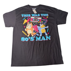 Bluey & Bingo-Adult Size L 42-44 – Black Graphic T Shirt -This Was The 80’s Man