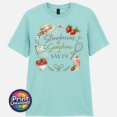 Summer Tennis T-Shirt Strawberries & Sunshine In SW19 Tee Gift Unisex S-2XL