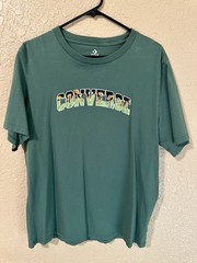 Converse Men T Shirt Sz L Green Crewneck Graphic Logo Short Sleeve Casual Shirt