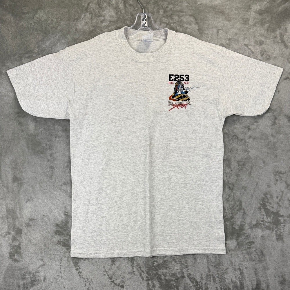 VTG Gildan FDNY Bensonhurst Bravest Engine 253 Mens L Gray Brooklyn Fire Dept