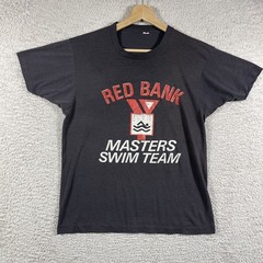 Vintage 80’s Red Bank YMCA Swim Team T Shirt Adult Medium Black Polycotton NJ