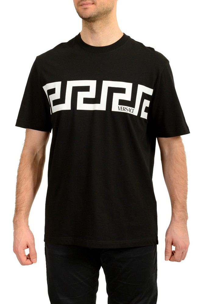 Versace Men’s Black Greeca Print Crewneck Short Sleeve T-Shirt US L IT 52