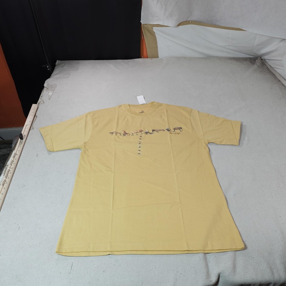 Panama Jack FShirt Mens XL Yellow Fishing Lures Bait Graphic Tee Crew Neck New