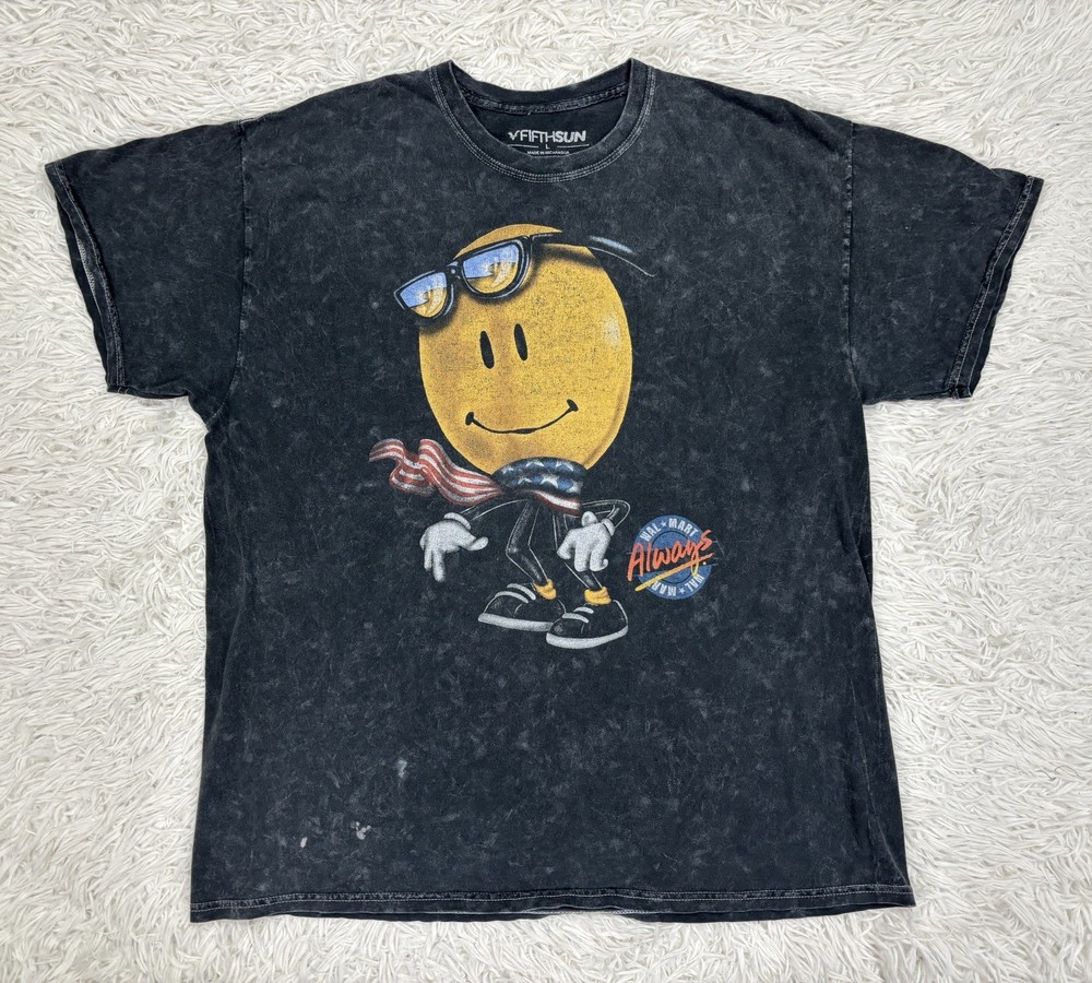Fifth Sun Walmart Smiley Face Always Graphic T-Shirt Black Mineral Wash Large