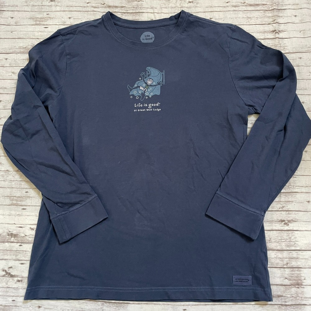 Life is Good Shirt Mens Size Large Blue Great Wolf Lodge Water Slide Long Sleeve
