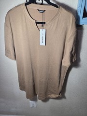 JMIERR Men’s Knit Beige Crew Neck Short Sleeve T-Shirt 2X Polyester Cotton