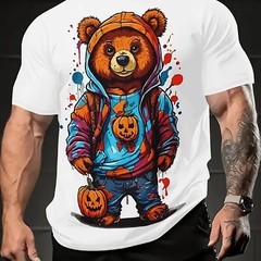 2024 Summer Trendy Men’s T-shirt – Cool Bear Pattern, Soft Polyester Fiber, Roun