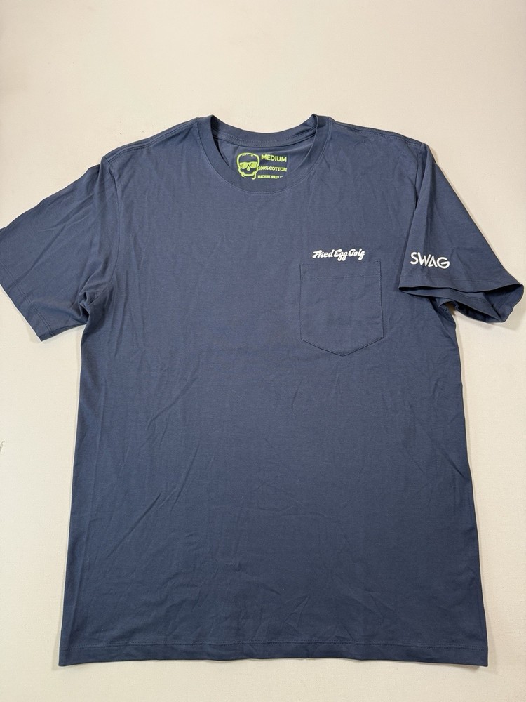Swag Golf Shirt Mens Medium Blue Short Sleeve Cotton Skull Crewneck Fried Egg