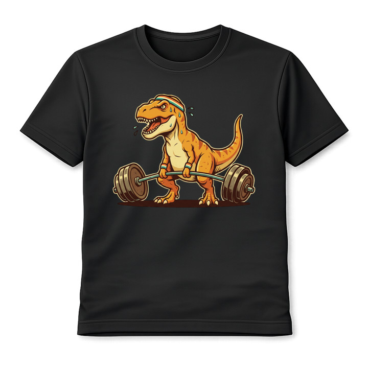 T-Rex Bodybuilding Weightlifting T-Shirt Fitness Gym Deadlift Cartoon Squat Tee