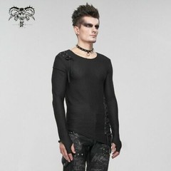 Devil Fashion Punk Men Mesh Tops Asymmetrical Hem Drawstring Decoration T-shirts