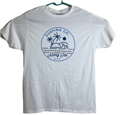 Hang Ten Surfing Co. White 100% Cotton Retro Palm Tree Logo Size Large , L