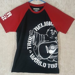 True Religion World Tour Buddha Graphic Raglan T-Shirt Black Red Size Medium