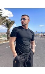 Men’s T-Shirt Short Sleeve Casual Solid Color Crew Neck Slim T-Shirt 100% Cotton
