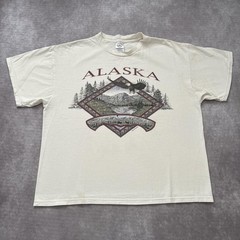 Vintage Alaska Shirt Mens XL White Eagle Mountain Wildlife Delta Graphic Tee