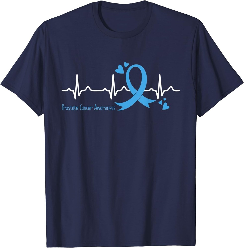 Heartbeat Light Blue Ribbon Prostate Cancer Awareness Unisex T-Shirt