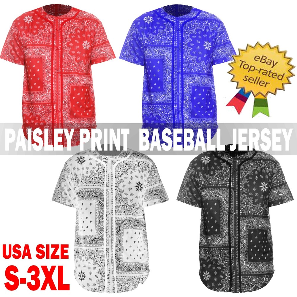 Mens Baseball JERSEY Polyester Paisley TShirt Team Sport Button Fashion Tee