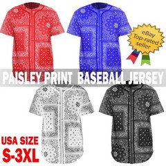 Mens Baseball JERSEY Polyester Paisley TShirt Team Sport Button Fashion Tee