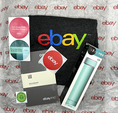 NEW! eBay Logo/Swag Lot – Shirt, Water Bottle, Notebook, 4 Stickers
