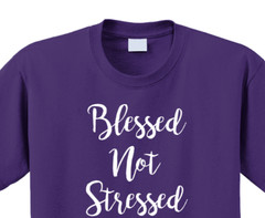 Blessed Not Stressed T-Shirt Short Sleeve Graphic Glitter Tee Unisex Apparel