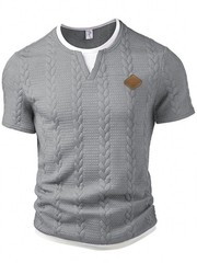 Men’s Mock Neck Short Sleeve T-Shirt Slim Fit Casual Textured Summer Cotton Top