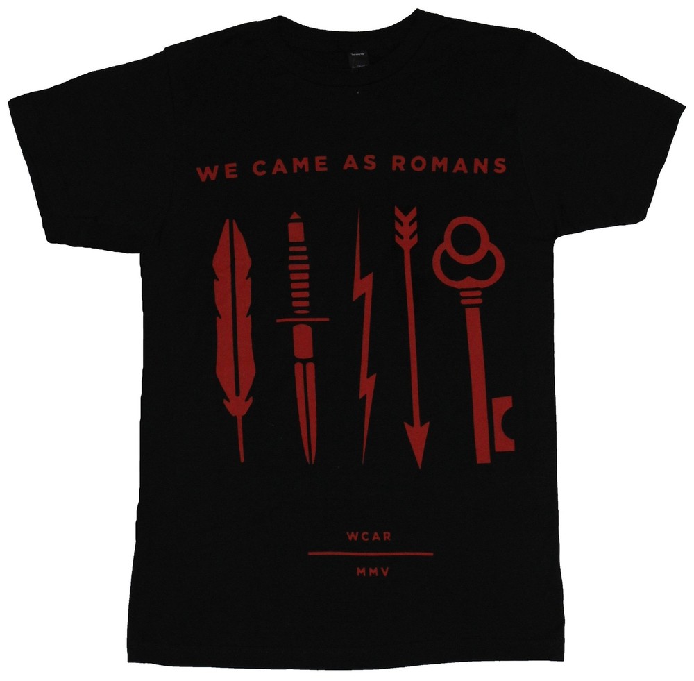 We Came As Romans Adult New T-Shirt – Feather Key Knife Bolt Arrow in Red