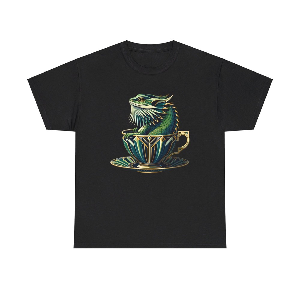 Unisex Adult T Shirt Art Deco Teacup Bearded Dragon Opulence Lizard Graphic Tee