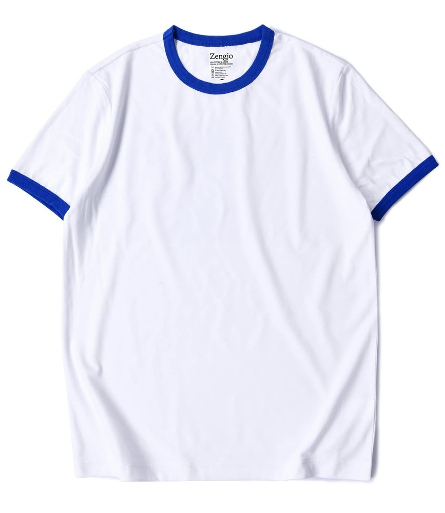 Men’s Ringer Tee Crewneck Athletic T Shirts,White/Royal Blue,L