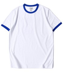 Men’s Ringer Tee Crewneck Athletic T Shirts,White/Royal Blue,L