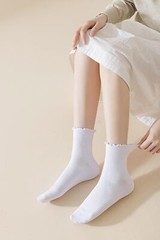 6 Pairs White Ruffle Ankle Socks for Women Girls Lettuce Edge Frilly Socks