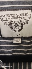 Seven Souls Striped White & Black Button Up Shirt Size Large With Patches