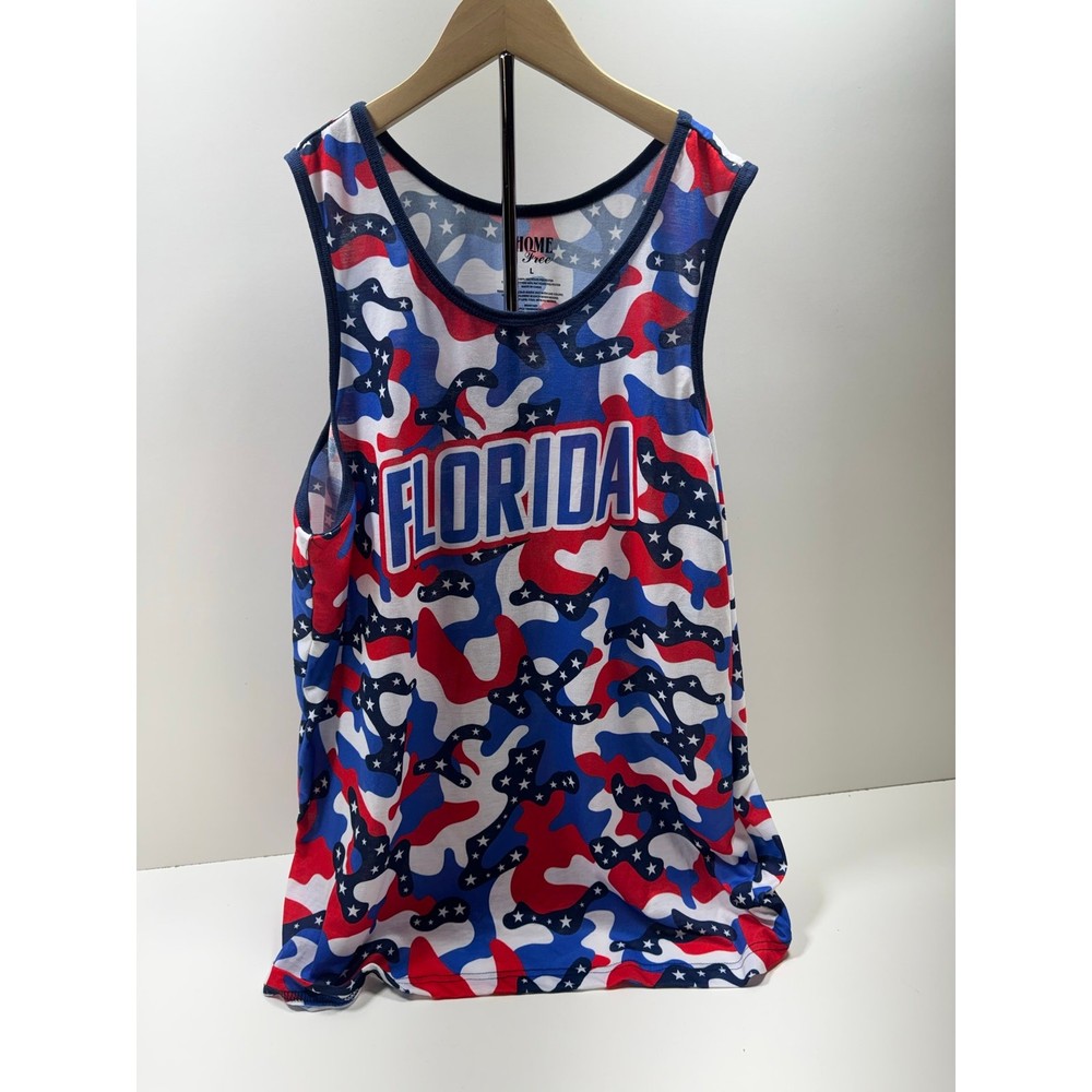 Home Free Florida Men’s Fourth Of July Tank Top Patriotic Sz L Red White & Blue
