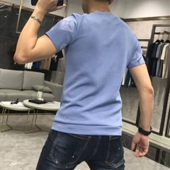 Luxury Fashion Men Rhinestone Brown Black Blue Pink Short Sleeve Slim T-Shirt