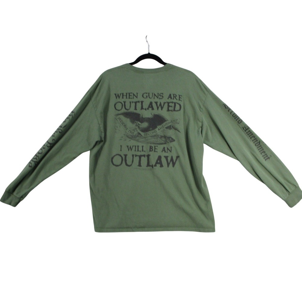 Second Amendment Militia Mens XL Long Sleeve Graphic T-Shirt Green Outlaw Eagle