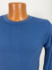 Vintage 80s Waffle-Knit Thermal Shirt Men Large Tight Stretch Outdoors Blue USA