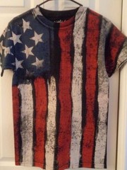 FLAG T-SHIRT FADED DISTRESSED Graphic M USA PRIDE 4th of July Tee MEDIUM Rare